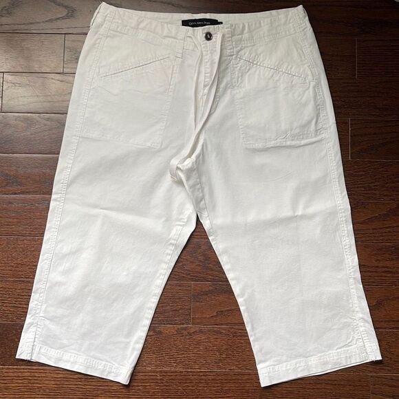 Calvin Klein Jeans Chino Cropped Pants White Tie Waist Pockets‎ Size 12 - Picture 2 of 5